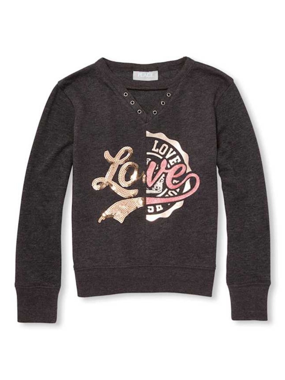 Girls Split Graphic Pullover - Gray